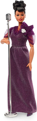 Barbie Inspiring Women Series Ella Fitzgerald Collectible Doll, 12-in, Wearing Purple Gown, with Microphone, Doll Stand and Certificate of Authenticity