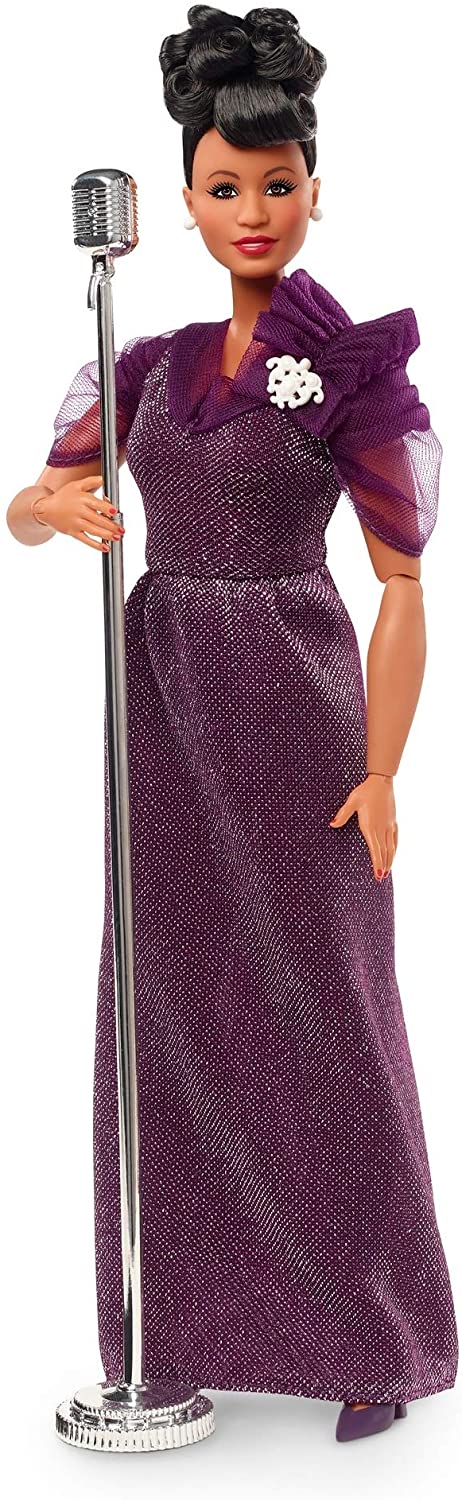 Barbie Inspiring Women Series Ella Fitzgerald Collectible Doll, 12-in, Wearing Purple Gown, with Microphone, Doll Stand and Certificate of Authenticity