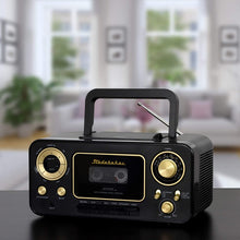 Load image into Gallery viewer, Studebaker SB2135WG Portable CD Player with AM/FM Radio and Cassette Player/Recorder in White and Gold