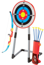 Load image into Gallery viewer, NSG Deluxe Bow and Arrow Set for Kids - Toy Archery Bow with Large Freestanding Target, Suction Cup Arrows, and Quiver