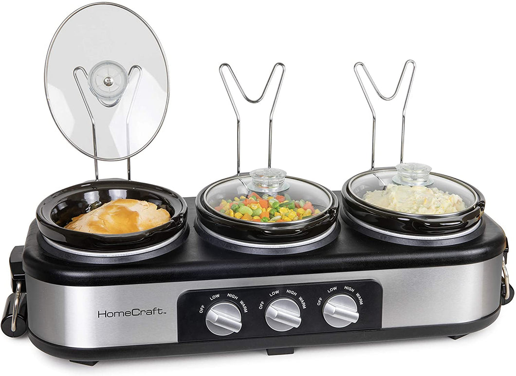 HomeCraft TSC15 3-Station 1.5-Quart Oval Slow Cooker Buffet