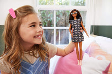 Load image into Gallery viewer, Barbie Fashionistas Doll with Long Brunette Hair Wearing Mouse-Print Dress, Pink Booties &amp; Sunglasses, Toy for Kids 3 to 8 Years Old