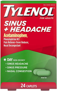 Tylenol Sinus + Headache Non-Drowsy Daytime Caplets with Acetaminophen & Phenylephrine HCl, 24 ct