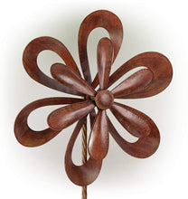 Load image into Gallery viewer, Alpine Corporation Rustic Metal Floral Windmill Stake - Kinetic Wind Spinner - Outdoor Yard Art Decor - Burnt Orange - 24" x 8" x 96"