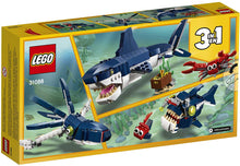 Load image into Gallery viewer, LEGO Creator 3in1 Deep Sea Creatures 31088 Make a Shark, Squid, Angler Fish, and Crab with this Sea Animal Toy Building Kit (230 Pieces)