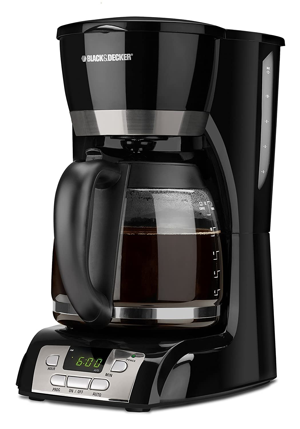 BLACK+DECKER 12-Cup Programmable Coffeemaker, Black with Stainless Steel Accents, DCM2160B