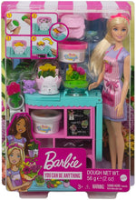 Load image into Gallery viewer, Barbie Florist Playset with 12-in Blonde Doll, Flower-Making Station, 3 Dough Colors, Mold, 2 Vases Teddy Bear, Great Gift for Ages 3 Years Old Up