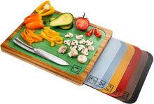 Load image into Gallery viewer, Seville Classics Easy-to-Clean Bamboo Cutting Board and 7 Color-Coded Flexible Cutting Mats with Food Icons Set
