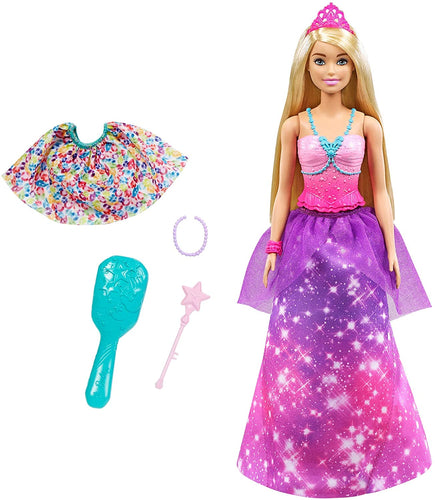Barbie Dreamtopia 2-in-1 Princess to Mermaid Fashion Transformation Doll (Blonde, 11.5-in) with 3 Looks and Accessories, for 3 to 7 Year Olds