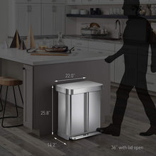 Load image into Gallery viewer, simplehuman 30 Liter Rectangular Hands-Free Kitchen Step Trash Can with Soft-Close Lid, Brushed Stainless Steel