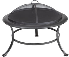 Load image into Gallery viewer, Fire Sense Tokia Round Black Steel 30 Inch Fire Pit with Stand | Wood Burning | Mesh Spark Screen, Wood Grate, and Screen Lift Tool Included | Lightweight Portable Patio and Outdoor Heater |