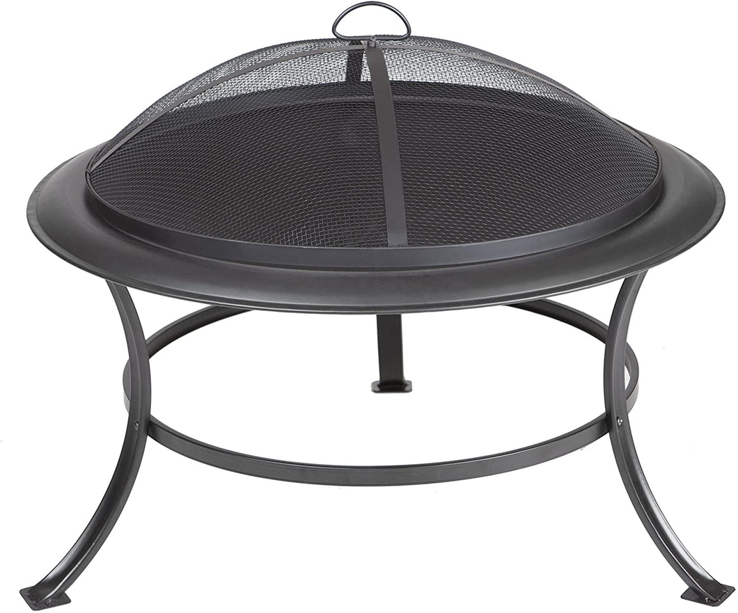 Fire Sense Tokia Round Black Steel 30 Inch Fire Pit with Stand | Wood Burning | Mesh Spark Screen, Wood Grate, and Screen Lift Tool Included | Lightweight Portable Patio and Outdoor Heater |