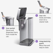 Load image into Gallery viewer, simplehuman 30 Liter Rectangular Hands-Free Kitchen Step Trash Can with Soft-Close Lid, Brushed Stainless Steel