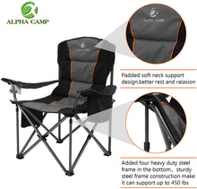 Load image into Gallery viewer, ALPHA CAMP Oversized Camping Folding Chair Heavy Duty Support 450 LBS Oversized Steel Frame Collapsible Padded Arm Chair with Cup Holder Quad Lumbar Back Chair Portable for Outdoor