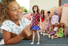 Load image into Gallery viewer, Barbie Fashionistas Doll with Long Brunette Hair Wearing Color-Blocked Plaid Dress and Accessories, for 3 to 8 Year Olds