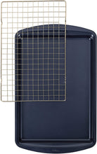 Load image into Gallery viewer, Wilton Non-Stick Diamond-Infused Large Navy Blue Cookie Sheet with Gold Cooling Grid Set
