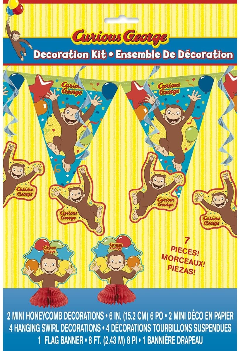 7 piece Curious George Decorating Kit, (banner, centerpiece, and swirls) Birthday Party Supplies
