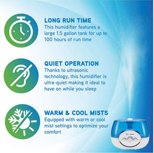 Load image into Gallery viewer, Pure Guardian H1510 Ultrasonic Warm and Cool Mist Humidifier, 100 Hrs. Run Time, 1.5 Gal. Tank Capacity, 630 Sq. Ft. Coverage, Large Rooms, Quiet, Filter Free, Treated Tank Resists Mold