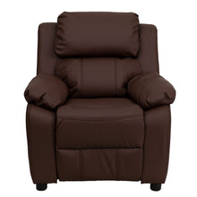 Load image into Gallery viewer, Flash Furniture Deluxe Padded Contemporary Brown Leather Kids Recliner with Storage Arms