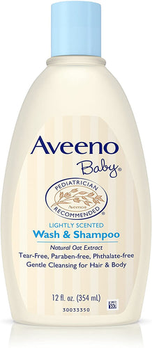 AVEENO Baby Wash & Shampoo, Lightly Scented 12 oz (7 Pack)