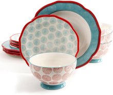 Load image into Gallery viewer, Happiness Rim Scalloped 12-Piece Dinnerware Set, Red, The Pioneer Woman