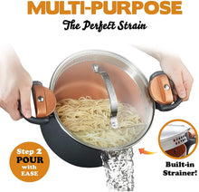 Load image into Gallery viewer, Gotham Steel Ocean Blue 5 Quart Multipurpose Pasta Pot with Strainer Lid &amp; Twist &amp; Lock Handles, Nonstick Ceramic Surface for Effortless Cleanup with Glass Lid, Dishwasher Safe, PFOA Free