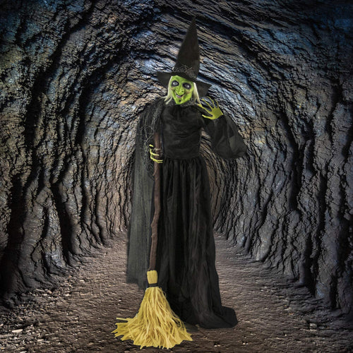 Haunted Hill Farm HHWITCH-1FLS Life-Size Animated Wicked Witch Prop w/LED Crystal Ball, Battery-Operated Indoor/Outdoor Halloween Decoration, Color 1