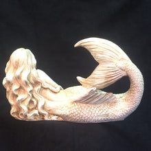 Load image into Gallery viewer, Life's A Beach 97035 Mermaid On Her Side with Table Top Base Antique White Finish Beach and Pool Figurine Statue