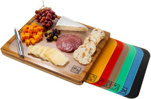 Load image into Gallery viewer, Seville Classics Easy-to-Clean Bamboo Cutting Board and 7 Color-Coded Flexible Cutting Mats with Food Icons Set