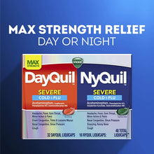 Load image into Gallery viewer, Vicks DayQuil and NyQuil SEVERE Cough, Cold and Flu Relief, 48 LiquiCaps (32 DayQuil and 16 NyQuil) - Sore Throat, Fever, and Congestion Relief, Day or Night (Packaging May Vary)