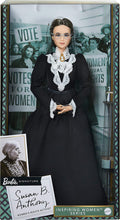 Load image into Gallery viewer, Barbie Inspiring Women Series Susan B, Anthony Collectible Doll, Approx, 12-in, Wearing Black Dress and Cameo Brooch, with Doll Stand and Certificate of Authenticity