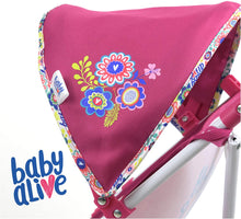 Load image into Gallery viewer, Baby Alive Doll Stroller with Retractable Canopy (D82091), Safety Harness for Baby Doll, Two-Toned Handle &amp; Wheels, Storage Basket, Fits Dolls up to 24 inches - Foldable for Easy Toy Storage, Age 3+