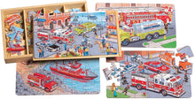 Load image into Gallery viewer, T.S Shure Emergency Vehicles 4 Large Puzzles in a Wooden Box