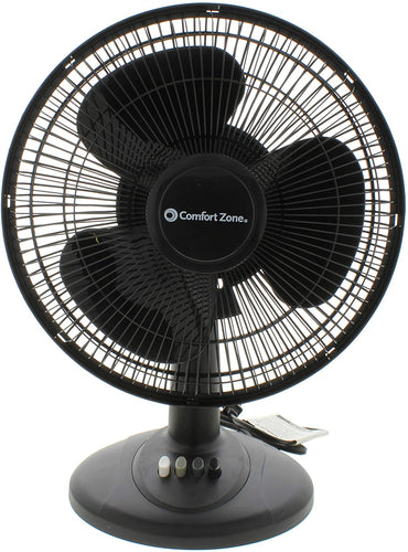 Comfort Zone CZ121 3-Speed 12-inch Oscillating Table Fan with Adjustable Tilt