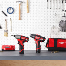 Load image into Gallery viewer, Milwaukee 2494-22 M12 Cordless Combination 3/8" Drill / Driver and 1/4" Hex Impact Driver Dual Power Tool Kit (2 Lithium Ion Batteries, Charger, and Bag Included)