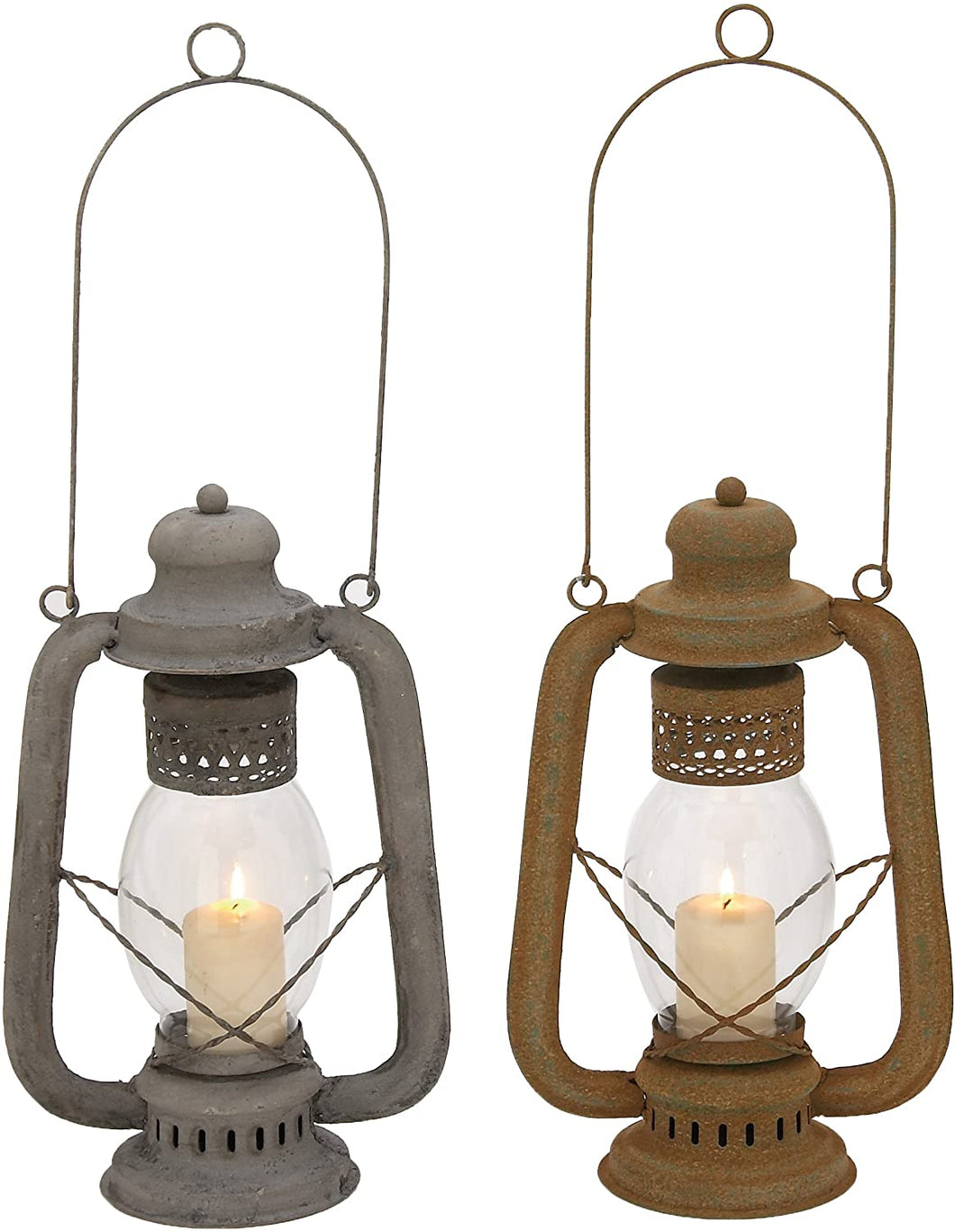 Deco 79 88256 Metal Glass Lantern (2 Assorted), 9