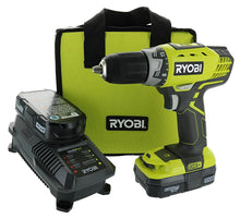 Load image into Gallery viewer, Ryobi P1811 One+ Compact Drill / Driver Kit (5 Piece Bundle: 1x P208 Drill / Driver Power Tool, 2x P102 18 Volt Battery, 1x P118 18 Volt Battery Charger, 1x Lime Green Ryobi Tool Bag)