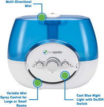 Load image into Gallery viewer, Pure Guardian H1510 Ultrasonic Warm and Cool Mist Humidifier, 100 Hrs. Run Time, 1.5 Gal. Tank Capacity, 630 Sq. Ft. Coverage, Large Rooms, Quiet, Filter Free, Treated Tank Resists Mold