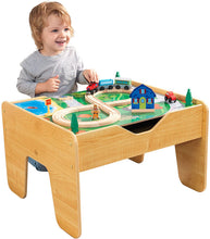 Load image into Gallery viewer, KidKraft 2-in-1 Reversible Top Activity Table with 200 Building Bricks &amp; 30Piece Wooden Train Set - Natural, 28.5" x 24" x 3.25"