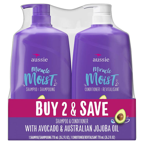 Aussie Miracle Moist Shampoo & Aussie Miracle Moist Conditioner, 2-pack, 26.2 Fl. Oz ea.