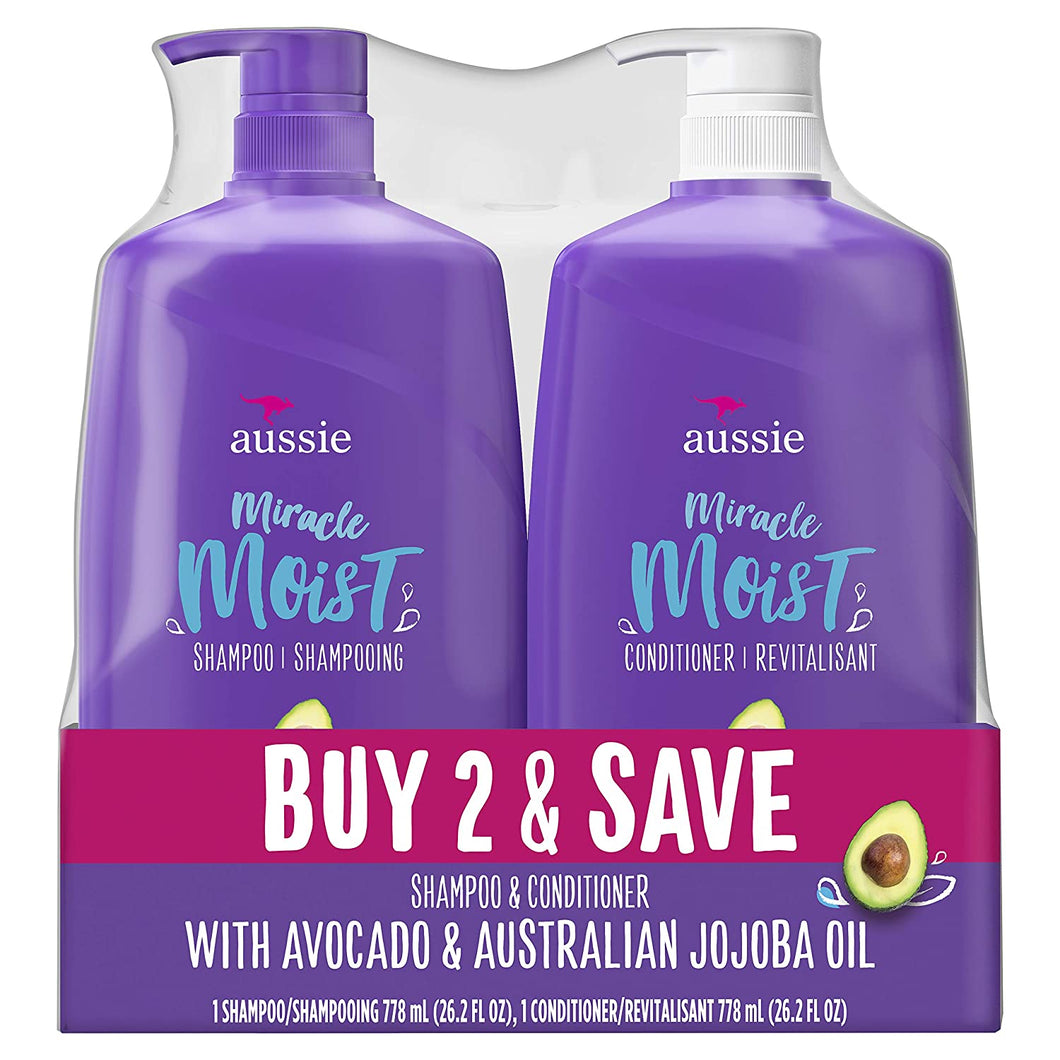 Aussie Miracle Moist Shampoo & Aussie Miracle Moist Conditioner, 2-pack, 26.2 Fl. Oz ea.