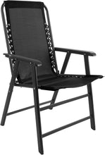 Load image into Gallery viewer, Suspension Folding Chair for Indoor/Outdoor Use- Portable Armchair with Durable Frame for Sport Events, Patio, Beach and More by Pure Garden (Black)