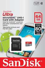 Load image into Gallery viewer, SanDisk Ultra 64GB microSDXC UHS-I Card with Adapter, Grey/Red, Standard Packaging (SDSQUNC-064G-GN6MA)