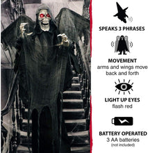Load image into Gallery viewer, Haunted Hill Farm HHWINGSKEL-2FLSA Life-Size Animatronic Reaper, Indoor/Outdoor Halloween Decoration, Multi