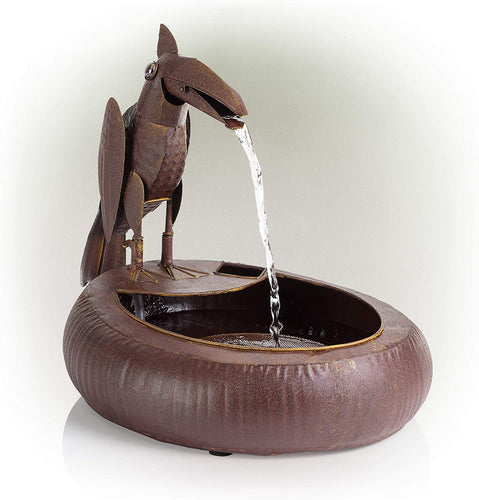 Alpine Corporation Metal Toucan Fountain - Outdoor Water Fountain for Garden, Patio, Deck, Porch - Yard Art Decor