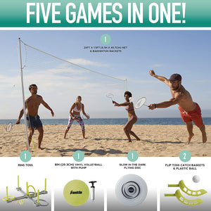 Franklin Sports Fun 5 Combo Set - Badminton - Volleyball - Ring Toss - Flip Toss - Flying Disc