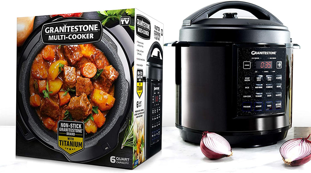 GRANITESTONE 2590 12-in-1 Multicooker with LED Display, Electric Pressure Cooker, Slow Cooker, Rice Cooker, Steamer, Saute, Yogurt Maker and Warmer, 6 Quart, 12 Pre-Set Functions As Seen On TV