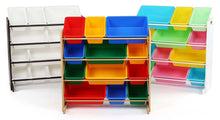 Load image into Gallery viewer, Tot Tutors Kids' Toy Storage Organizer with 12 Plastic Bins, Natural/Primary (Primary Collection)