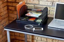 Load image into Gallery viewer, Safco Products 3234BL Onyx Mesh Powered Charging Station Desktop Organizer with 3 Drawers and USB port, Black