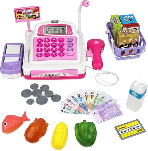 Click N' Play Pretend Play Electronic Calculator Cash Register with Realistic ACTIONS & Sounds (Pink) Toy